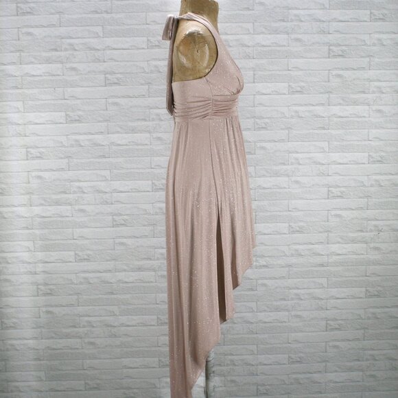 B. DARLIN Dress Assymetrical Halter Blush Sparkly Wedding Prom Homecoming Medium - Picture 4 of 13